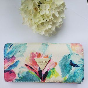 GUESS Floral Print Slim Wallet Faux Leather